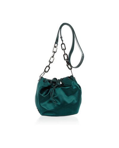 Claira satin and leather bucket bag,Green