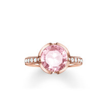 Solitärring "Signature Line Rosa Pavé Groß", Sterlingsilber Roségold vergoldet, Glam & Soul