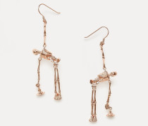 Skeleton Earrings Pink Gold Tone