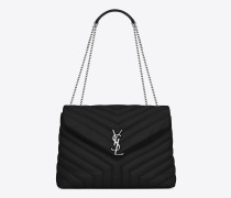 medium loulou tasche mit kette in schwarzem ‘y’ matelasse leder
