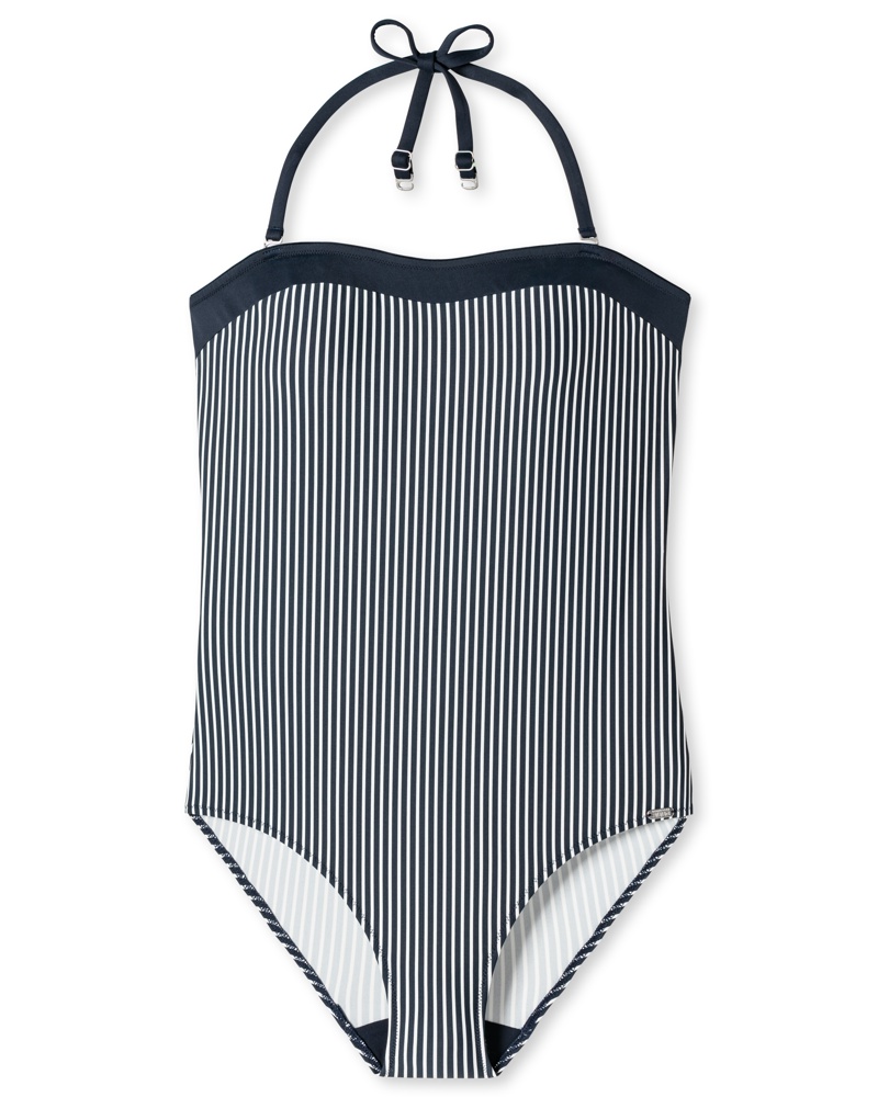 Schiesser Damen Schiesser Bandeau-Badeanzug variable Träger Softcups Streifen dunkel