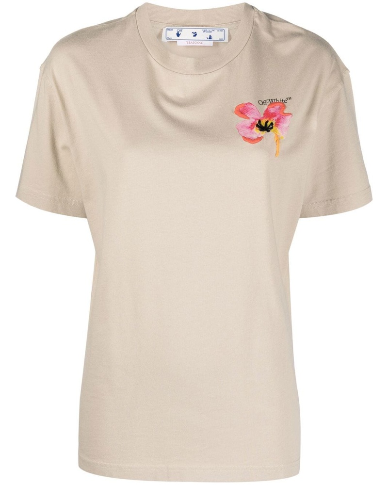 OFF-WHITE Damen T-Shirt mit Blumen-Print