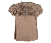 ruffled keyhole-neck blouse
