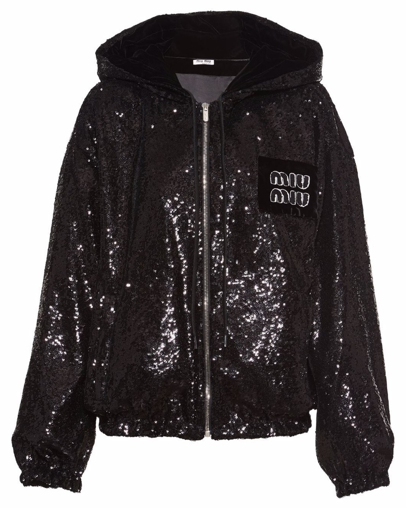 Miu Miu Damen Kapuzenjacke mit Pailletten-Logo