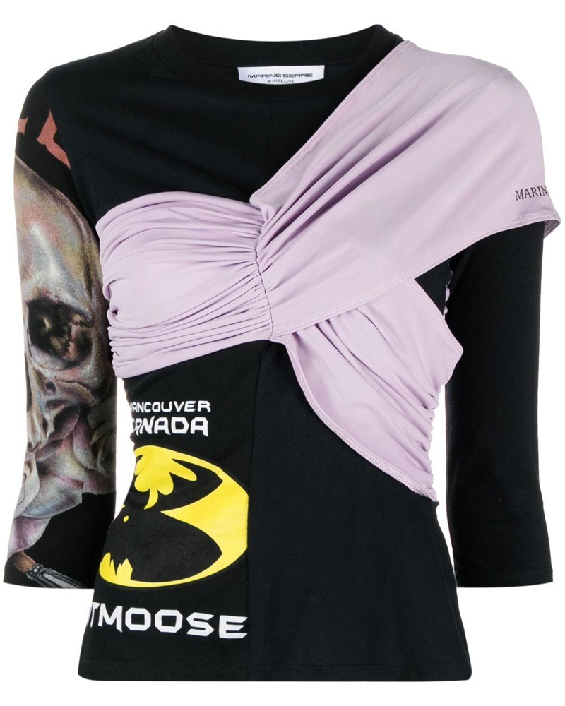 Marine Serre Damen Asymmetrisches T-Shirt OR7495 Marine Serre Damen Asymmetrisches T-Shirt OR7495