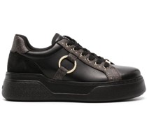 ring-detailed monogram-pattern sneakers