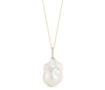 14kt yellow- baroque pearl and diamond necklace