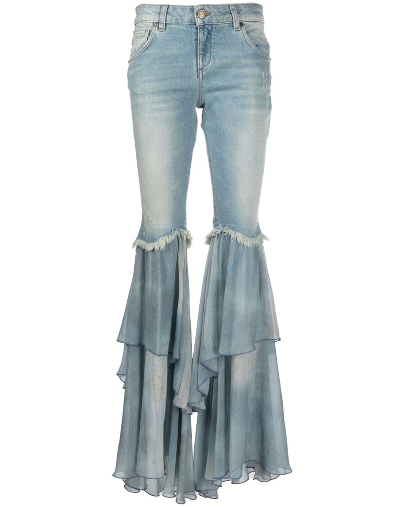 Blumarine Damen Schlagjeans mit Rüschen