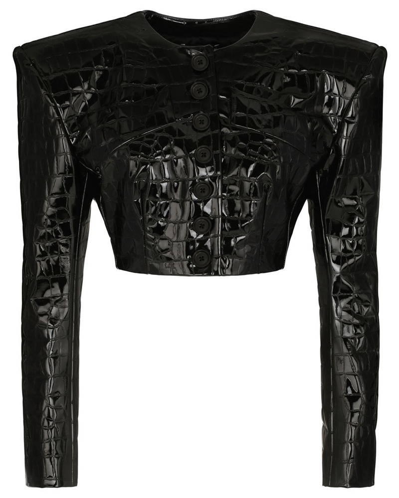 Dolce & Gabbana Damen Cropped-Jacke mit Kroko-Optik