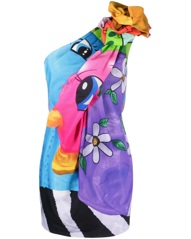 Moschino Damen Inflatable Animals One-Shoulder-Kleid