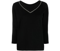 metallic trim V-neck Pullover