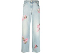 Gerade Jeans mit Blumenstickerei