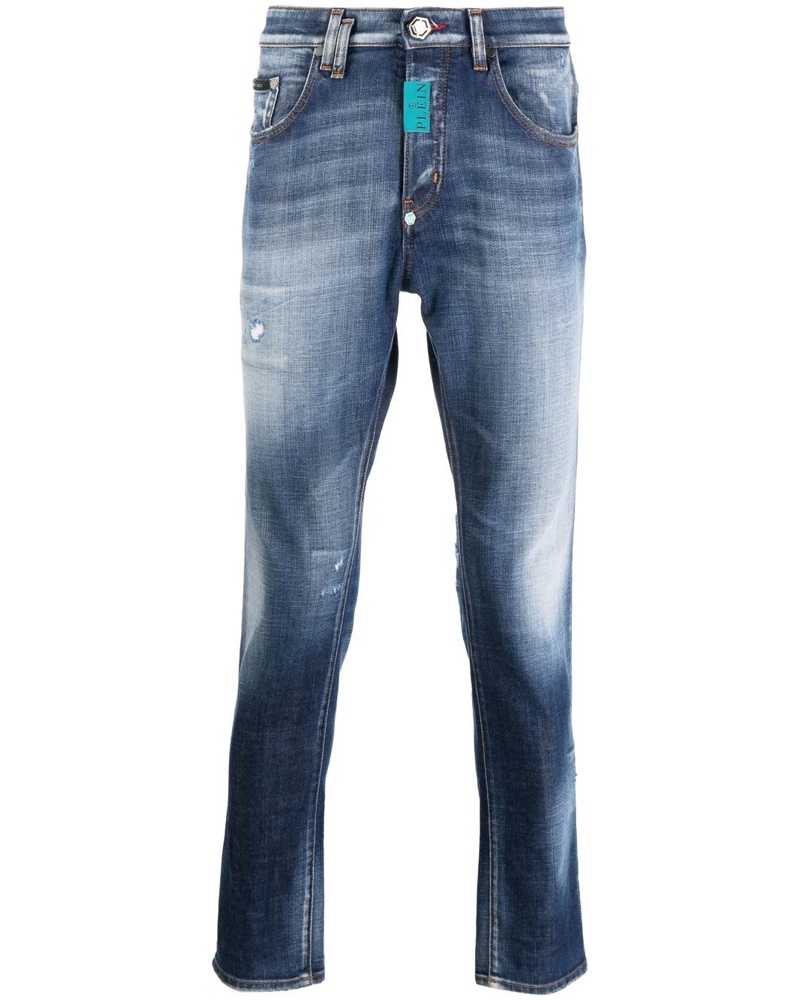 Philipp Plein Denim SUPER STRAIGHT CUT SKULL BLAU JEANS in Blau Damen Herren Bekleidung Herren Jeans Jeans mit Gerader Passform 