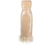 Minelli feather-trim sequinned midi dress