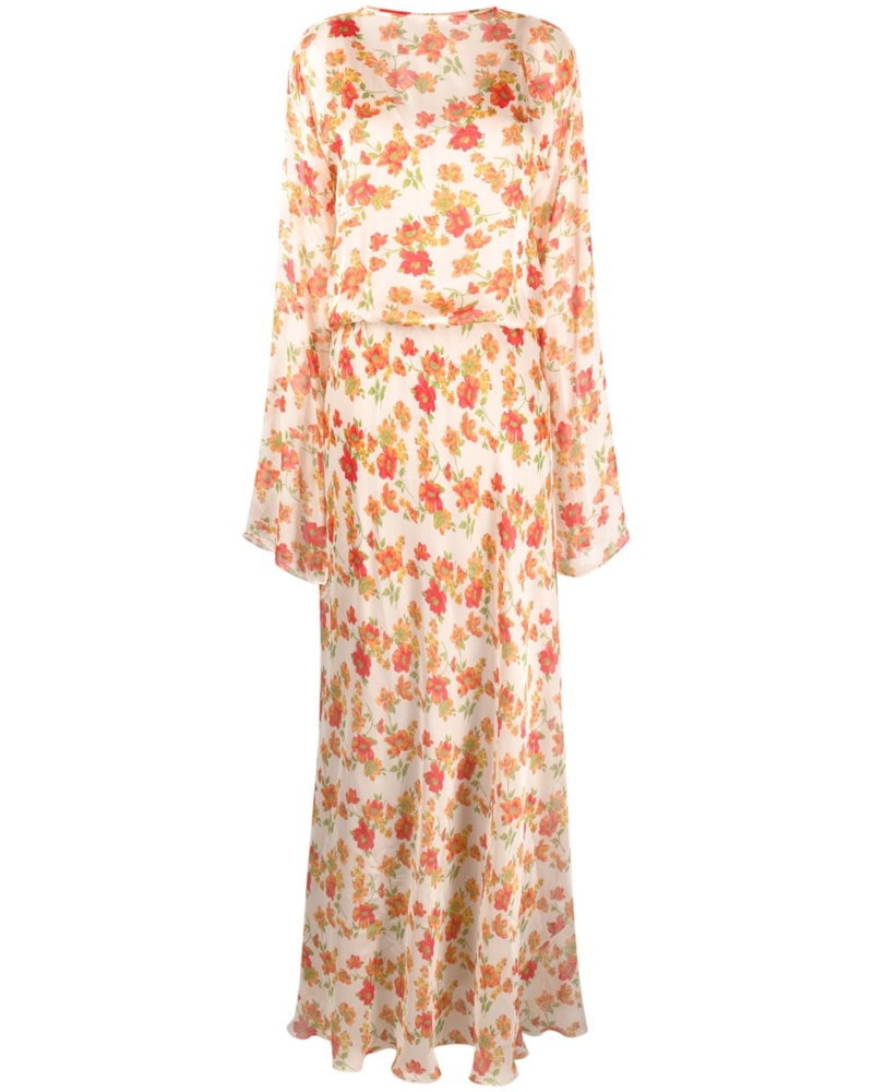 N° 21 Damen Maxikleid aus Seide mit Blumen-Print
