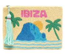 Ibiza-motif beaded clutch bag