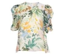 botanical-print chiffon blouse