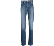 Halbhohe Slim-Fit-Jeans mit Kontrastnaht