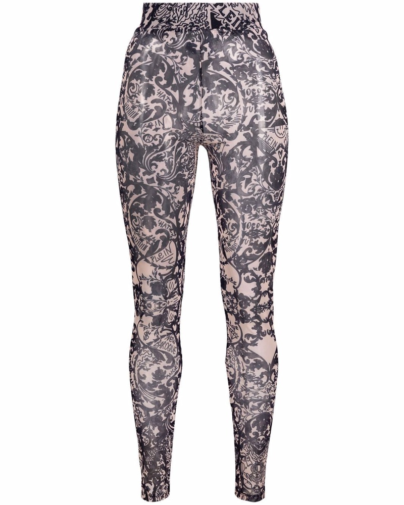 Philipp Plein Damen Tüll-Leggings mit New Baroque-Print