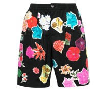 Flowers Collage-print poplin shorts