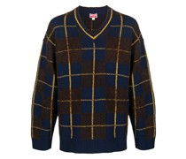 check-pattern V-neck jumper
