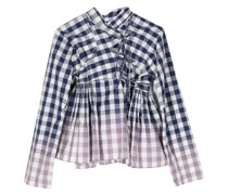 gingham-check wrap blouse