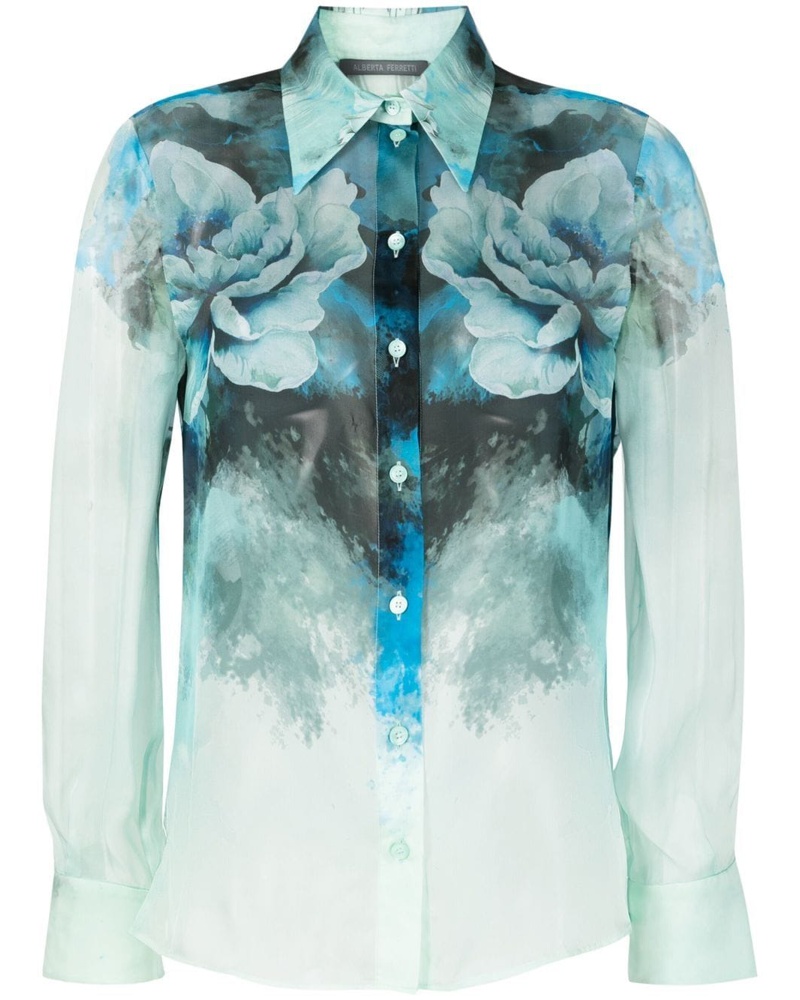 Alberta Ferretti Damen Seidenhemd mit Blumen-Print