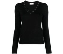 eyelet-detailing V-neck Pullover