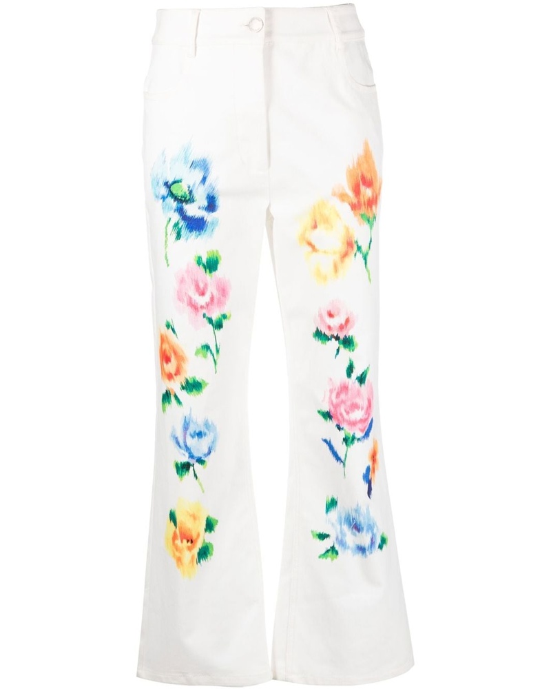 Moschino Damen Cropped-Jeans mit Blumen-Print