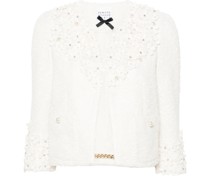 floral-appliqué tweed jacket