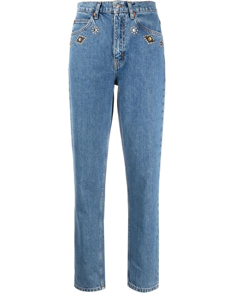 RE/DONE Damen Gerade 70s Jeans mit Kristallen