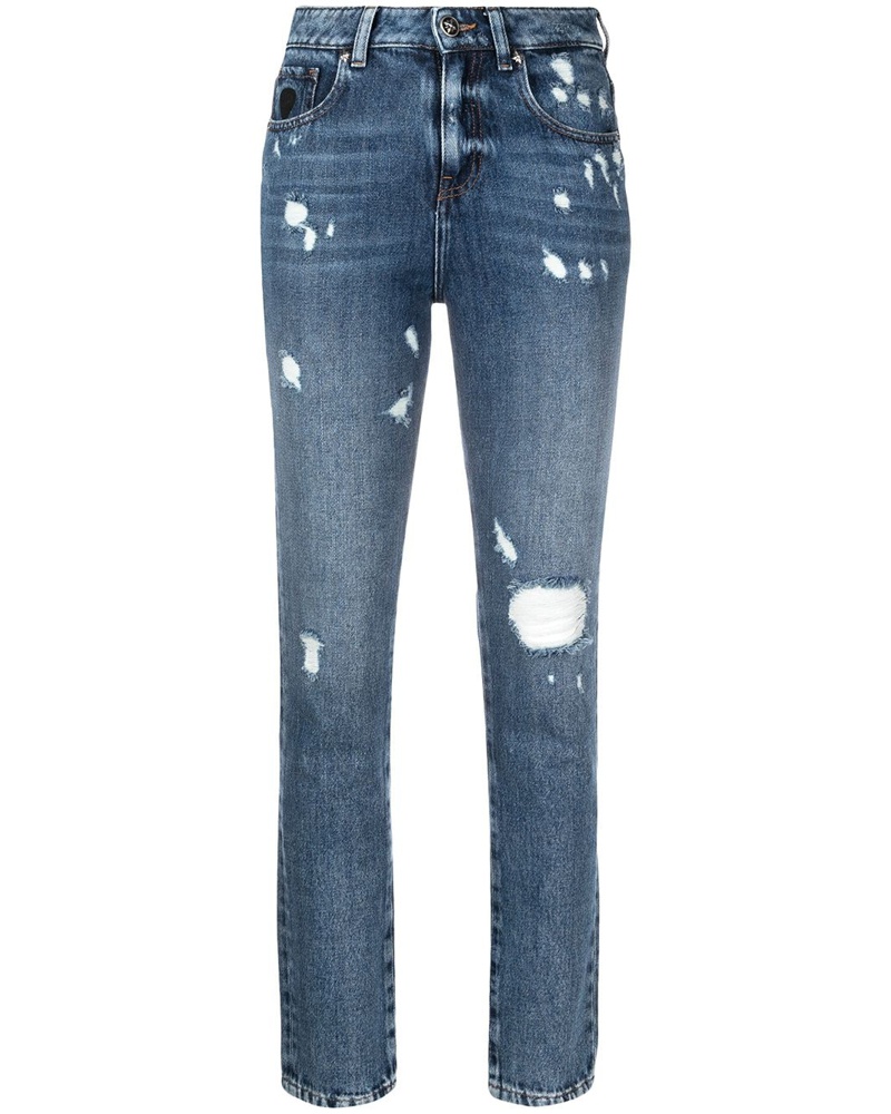 John Richmond Damen Gerade Jeans in Distressed-Optik