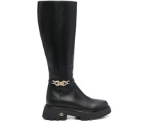 Kniehohe Stiefel mit Logo-Schild