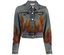 Cropped-Jeansjacke mit Flammen-Print