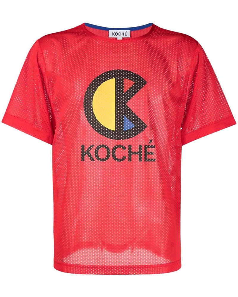 KOCHÉ Damen T-Shirt aus Mesh mit Logo-Print