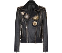 logo-patch detail biker leather jacket
