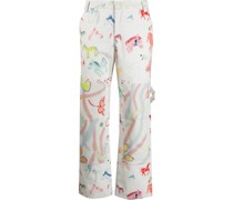Weite Hose mit Zeichnungs-Print
