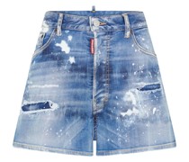 Jeans-Shorts im Distressed-Look mit Logo