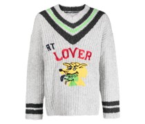 Bestickter Pullover mit V-Ausschnitt