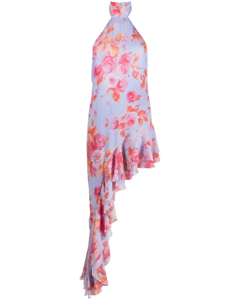 ANDAMANE Damen Asymmetrisches Kleid mit Blumen-Print