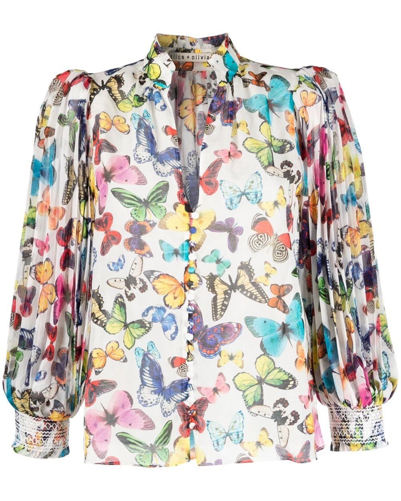 Alice + Olivia Damen Bluse mit Schmetterling-Print