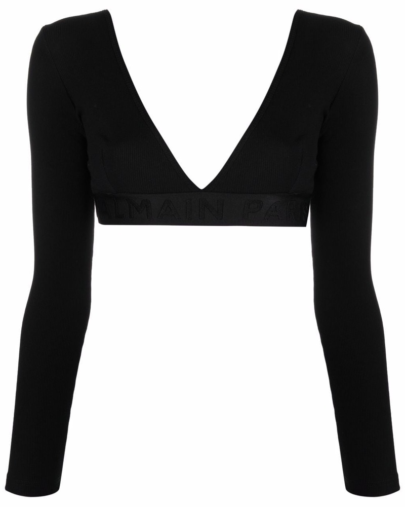 Balmain Damen Langärmeliges Cropped-Oberteil