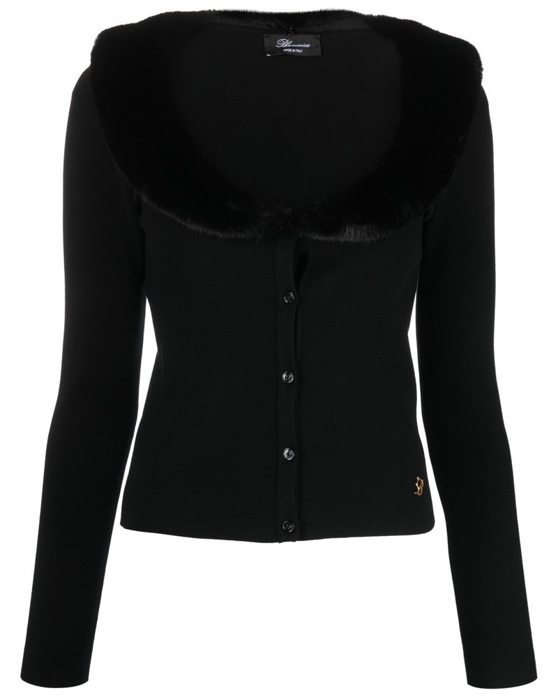 Blumarine Damen Cardigan mit Kragen aus Faux Fur
