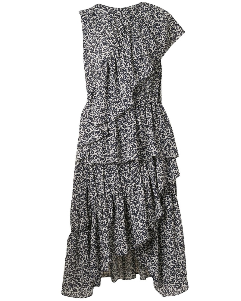 GOEN.J Damen Asymmetrisches Kleid mit Rüschen