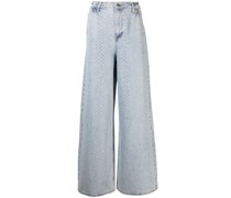 Halbhohe Straight-Leg-Jeans mit Strass