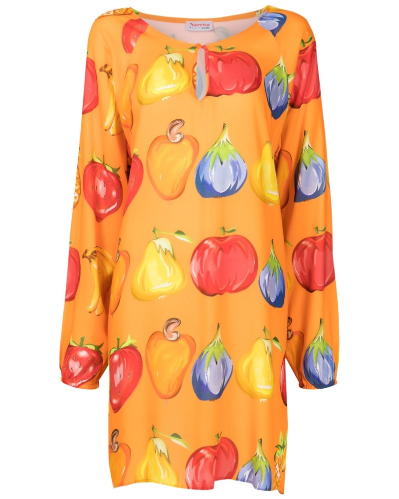 Amir Slama Damen Minikleid mit Früchte-Print