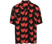 Bowlinghemd aus Seide mit Herz-Print