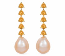 18kt Gelbgoldohrringe mit Perle und Schmucksteinen