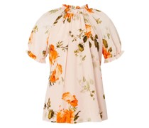 floral-print short-sleeve silk blouse