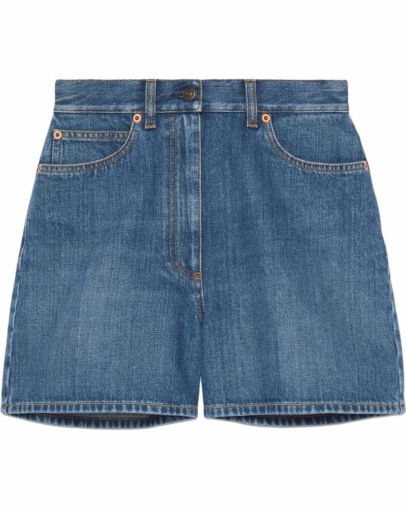 Gucci Damen Jeans-Shorts mit Logo-Patch